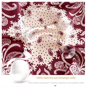 Crveni kvadratni šal s Paisley uzorkom, poliester s efektom svile, 68×68 cm, unisex, britanski stil, motiv kešu cvijeće