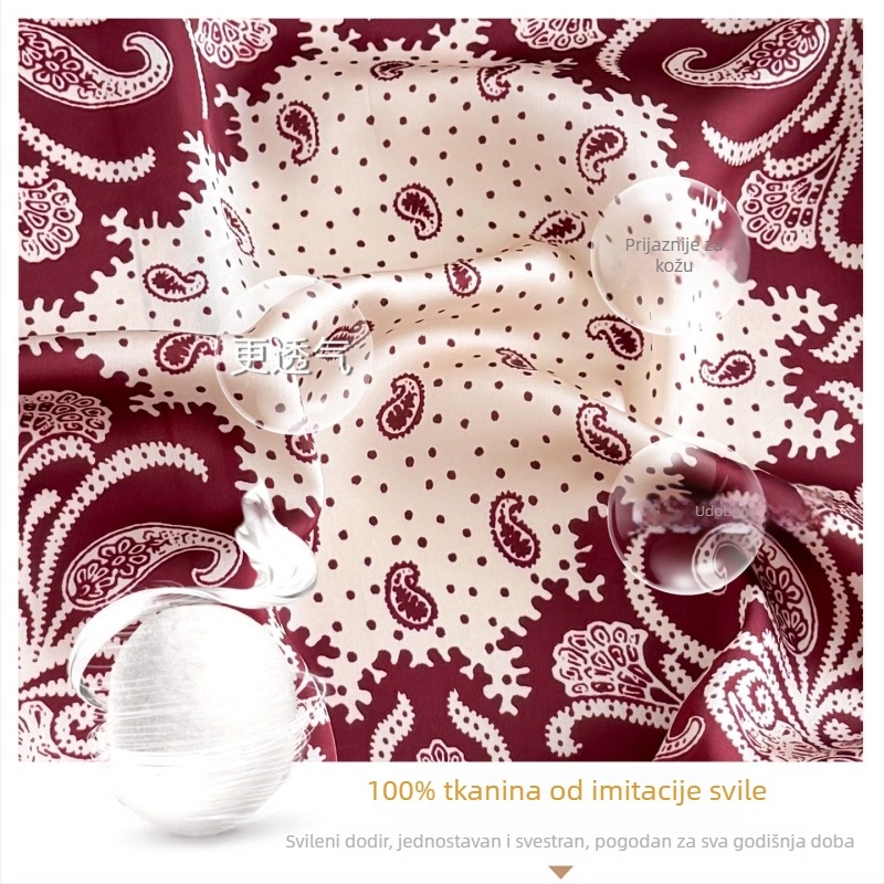 Crveni kvadratni šal s Paisley uzorkom, poliester s efektom svile, 68×68 cm, unisex, britanski stil, motiv kešu cvijeće