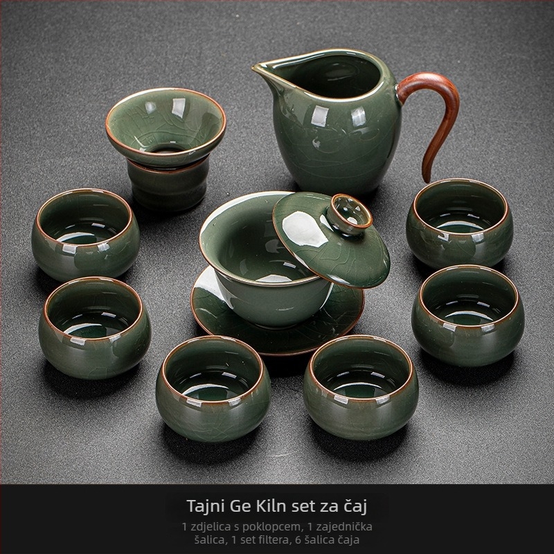 Ge Kiln Ice Crack Glaze Kung Fu set čaja s gaiwanom, čajnikom i porculanskim šalicama za kućnu i uredsku upotrebu