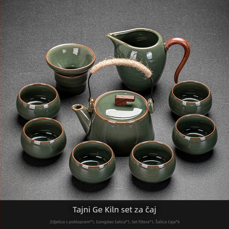 Ge Kiln Ice Crack Glaze Kung Fu set čaja s gaiwanom, čajnikom i porculanskim šalicama za kućnu i uredsku upotrebu