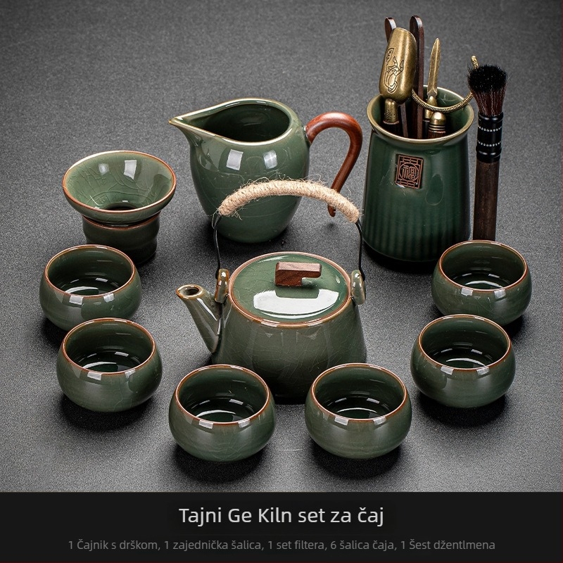 Ge Kiln Ice Crack Glaze Kung Fu set čaja s gaiwanom, čajnikom i porculanskim šalicama za kućnu i uredsku upotrebu