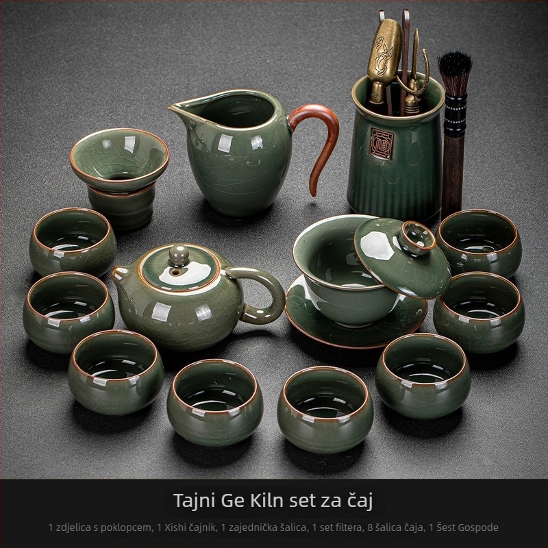 Ge Kiln Ice Crack Glaze Kung Fu set čaja s gaiwanom, čajnikom i porculanskim šalicama za kućnu i uredsku upotrebu