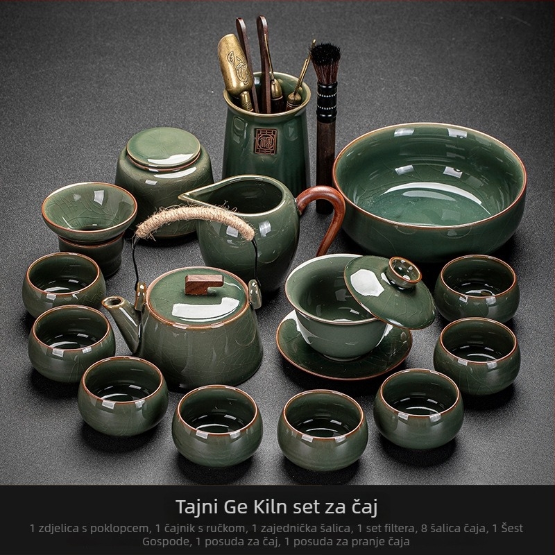 Ge Kiln Ice Crack Glaze Kung Fu set čaja s gaiwanom, čajnikom i porculanskim šalicama za kućnu i uredsku upotrebu