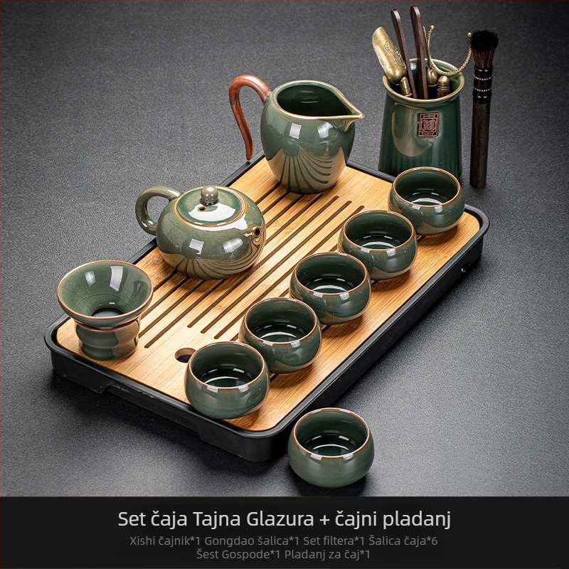 Ge Kiln Ice Crack Glaze Kung Fu set čaja s gaiwanom, čajnikom i porculanskim šalicama za kućnu i uredsku upotrebu