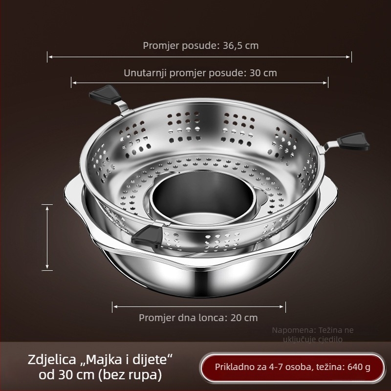 Lonac od nehrđajućeg čelika za dva okusa s dijeljenjem, kapacitet 4,1–6 L, za kućnu ili poslovnu upotrebu