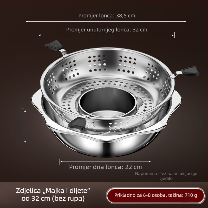 Lonac od nehrđajućeg čelika za dva okusa s dijeljenjem, kapacitet 4,1–6 L, za kućnu ili poslovnu upotrebu