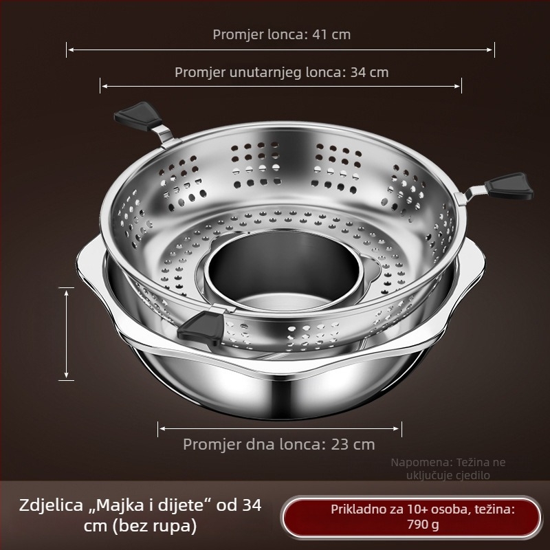Lonac od nehrđajućeg čelika za dva okusa s dijeljenjem, kapacitet 4,1–6 L, za kućnu ili poslovnu upotrebu