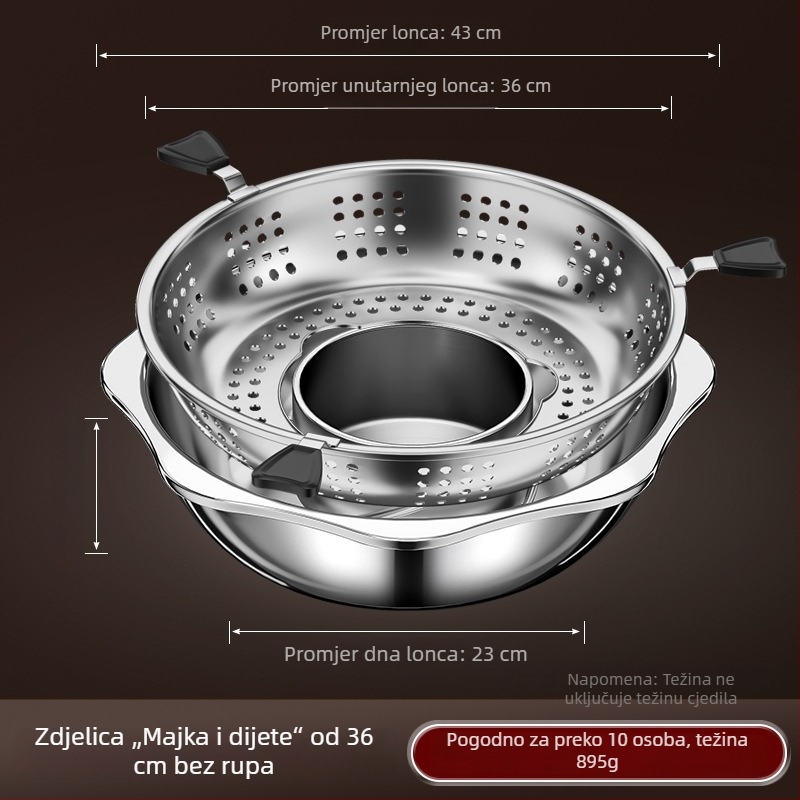 Lonac od nehrđajućeg čelika za dva okusa s dijeljenjem, kapacitet 4,1–6 L, za kućnu ili poslovnu upotrebu