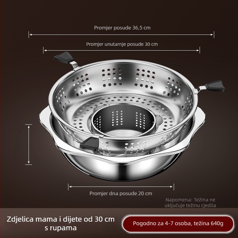 Lonac od nehrđajućeg čelika za dva okusa s dijeljenjem, kapacitet 4,1–6 L, za kućnu ili poslovnu upotrebu