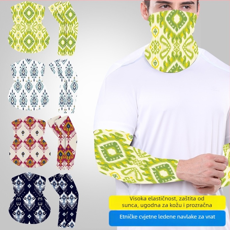 Ljetni cvjetni set za glavu s ice-silk UV maskom i etničkim uzorkom na rukavima za vožnju biciklom