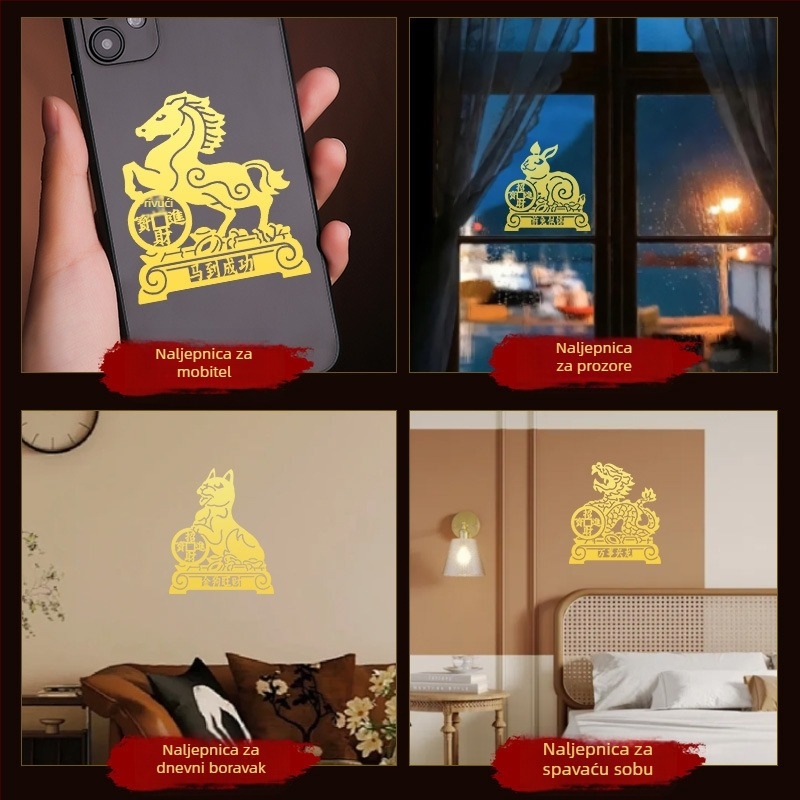 Metalne naljepnice zodijaka — 12 znakova životinja (zmaj, bik, svinja, zmija) za ukras na telefonu