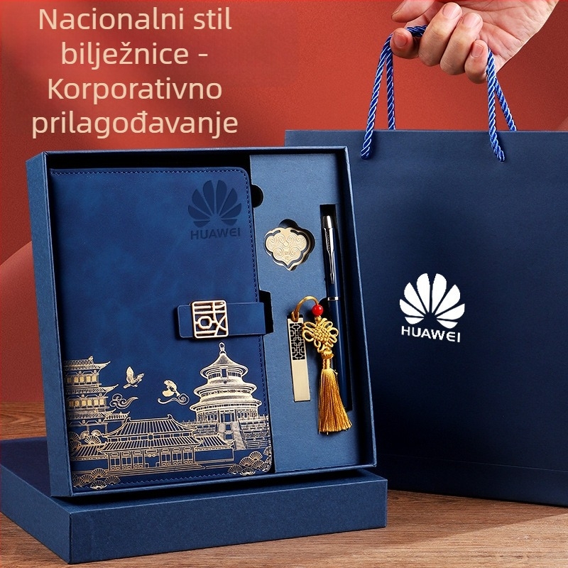 A5 bilježnica s umjetnom kožom, šivano uvez, poslovnog stila, poklon kutija s prilagođenim logotipom