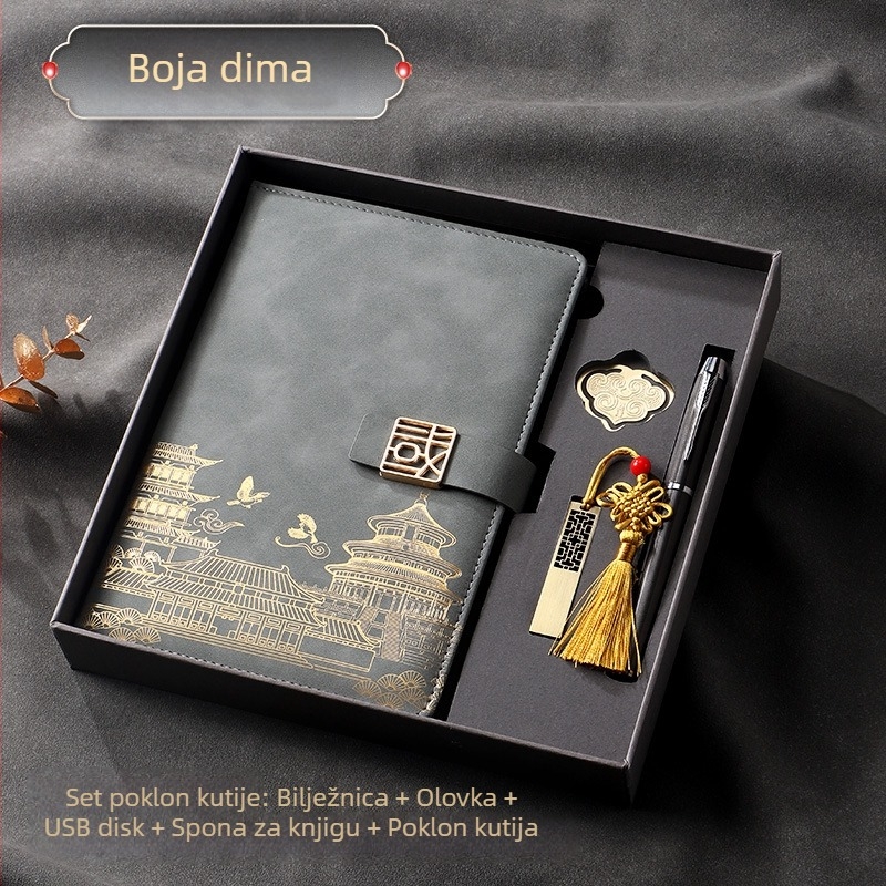 A5 bilježnica s umjetnom kožom, šivano uvez, poslovnog stila, poklon kutija s prilagođenim logotipom