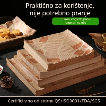Debeli papir za pečenje s premazom od silikona, papir za prženje koji upija masnoću – pogodan za pomfrit, burgere i kruh