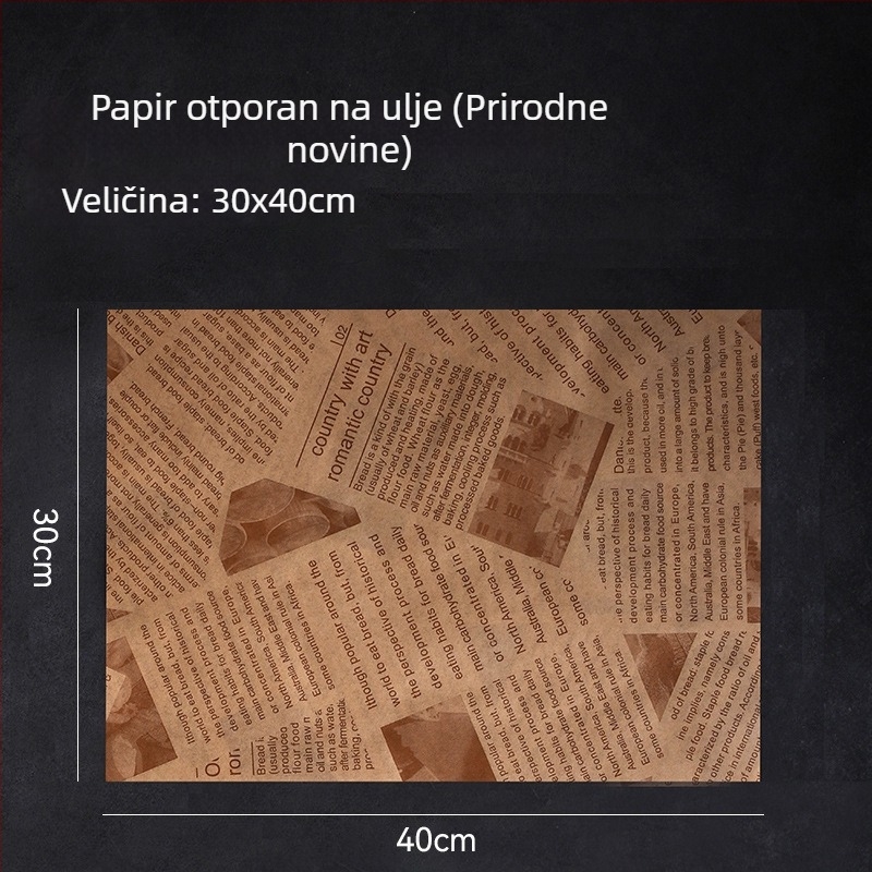 Debeli papir za pečenje s premazom od silikona, papir za prženje koji upija masnoću – pogodan za pomfrit, burgere i kruh