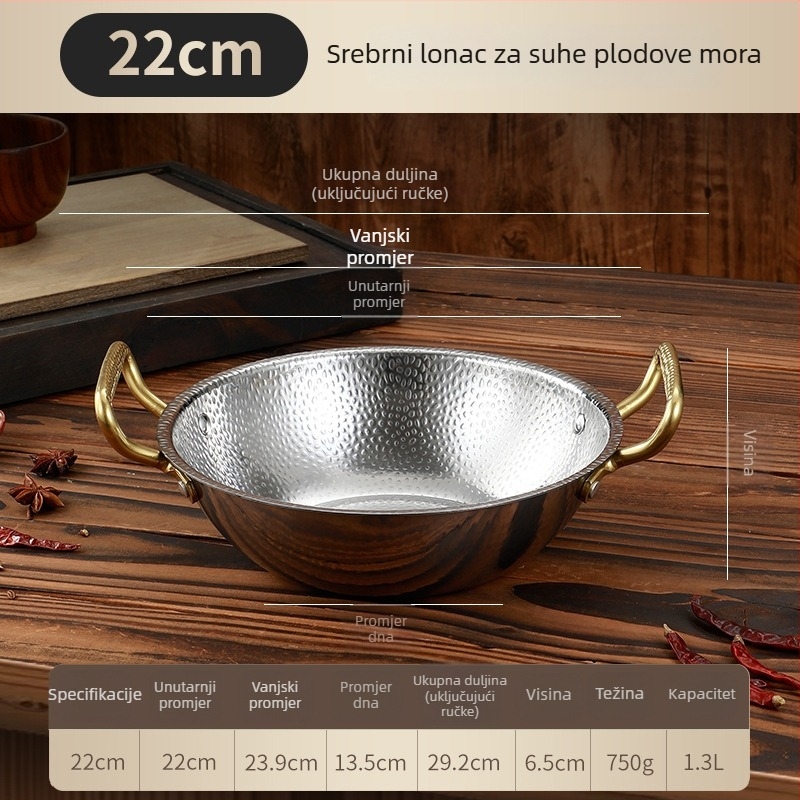 304 nehrđajući čelik, lonac s uzorkom pahulje snijega i kaljenim završnim slojem, suhi lonac na alkohol, sukiyaki lonac, korejski morski plodovi – suhi lonac, za jednu osobu