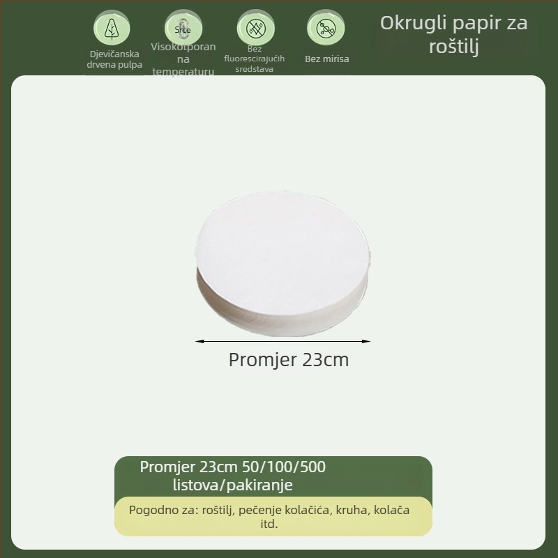 Kružni papir za pečenje s kvalitetom hrane, silikonom premazan, upija masnoću, jednokratni papir za roštilj