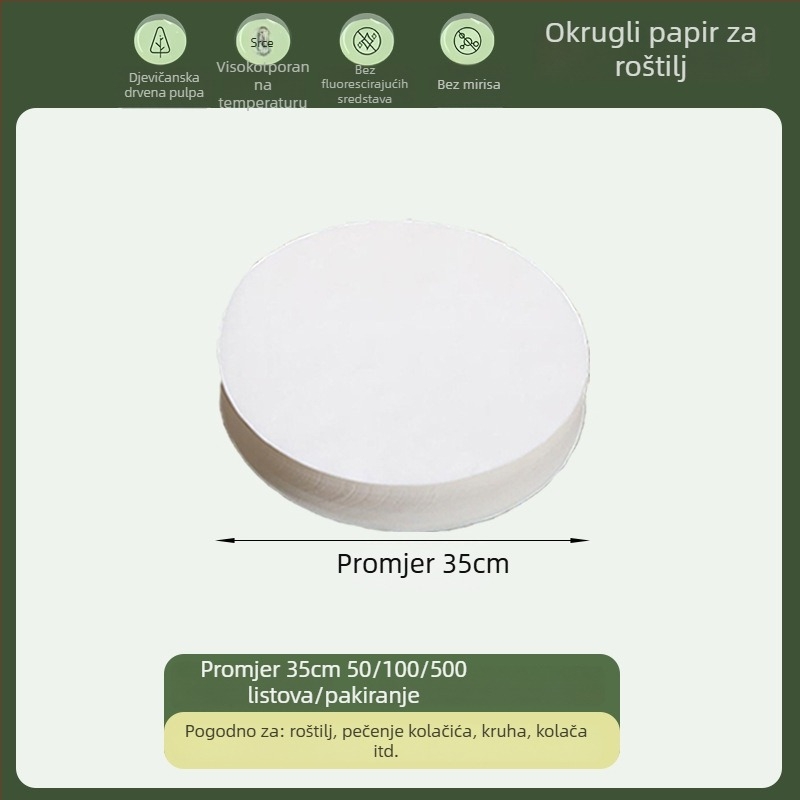Kružni papir za pečenje s kvalitetom hrane, silikonom premazan, upija masnoću, jednokratni papir za roštilj