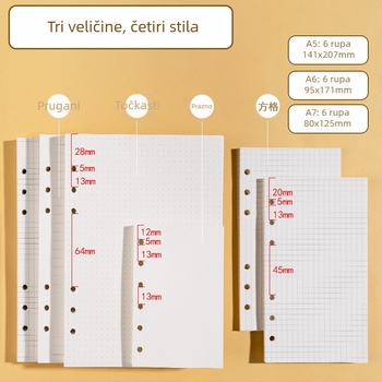 Morning 100 g unutarnji zamjenski listovi za A7 bilježnicu, sa 6 rupa, vodoravnim linijama, točkastom mrežom i praznim kvadratnim mrežama; kompatibilno s rupama 9, 20 i 24.