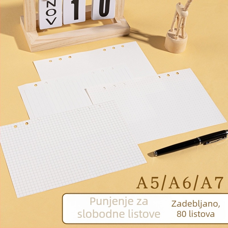 Morning 100 g unutarnji zamjenski listovi za A7 bilježnicu, sa 6 rupa, vodoravnim linijama, točkastom mrežom i praznim kvadratnim mrežama; kompatibilno s rupama 9, 20 i 24.