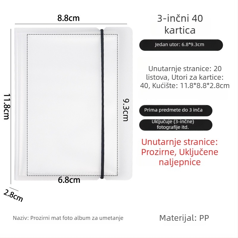 3-inčni fotoalbum s pretincima za fotografije u Polaroid stilu, zbirka fotografija, male kartice i razglednice, skladišni album različitih veličina.