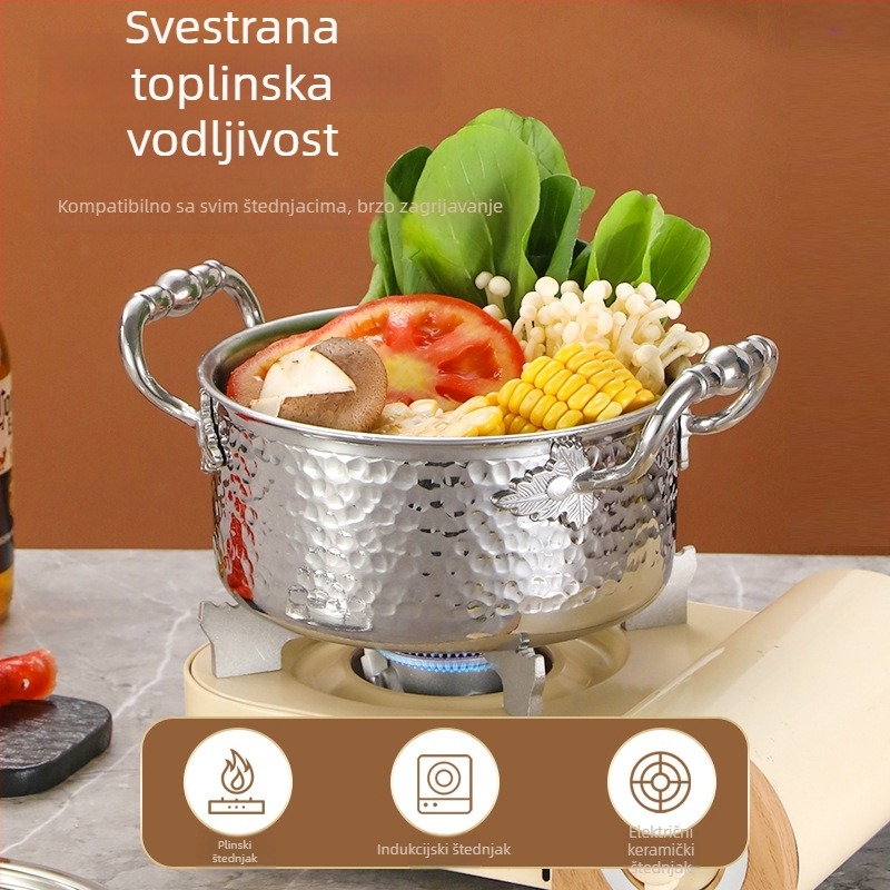 Mini lonac za jedan s 304 nehrđajućeg čelika s poklopcem, promjera 16 cm, zapremina 2,1–4 L, dno sa tri sloja