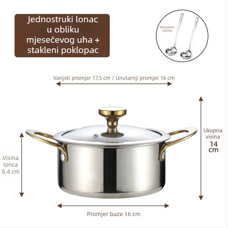 Mini lonac za jedan s 304 nehrđajućeg čelika s poklopcem, promjera 16 cm, zapremina 2,1–4 L, dno sa tri sloja