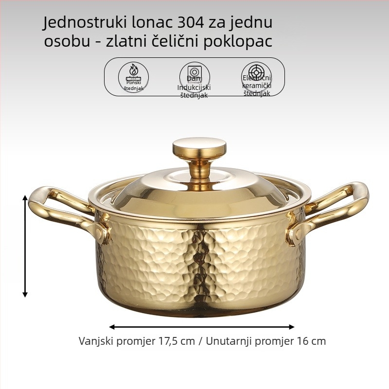 Mini lonac za jedan s 304 nehrđajućeg čelika s poklopcem, promjera 16 cm, zapremina 2,1–4 L, dno sa tri sloja
