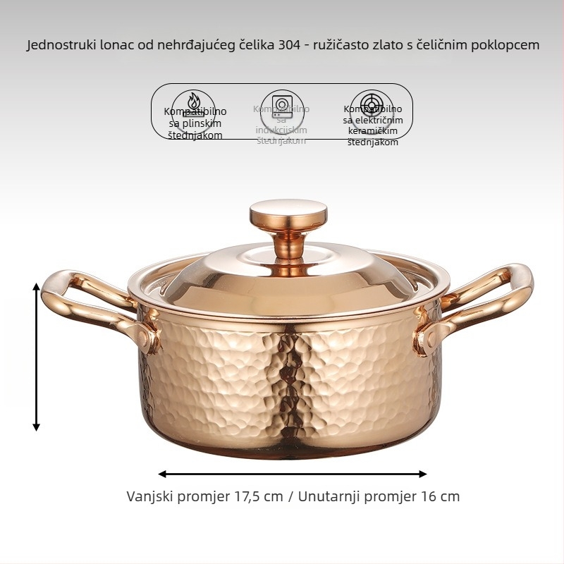 Mini lonac za jedan s 304 nehrđajućeg čelika s poklopcem, promjera 16 cm, zapremina 2,1–4 L, dno sa tri sloja
