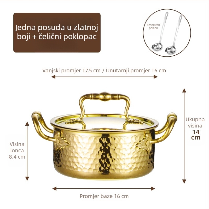 Mini lonac za jedan s 304 nehrđajućeg čelika s poklopcem, promjera 16 cm, zapremina 2,1–4 L, dno sa tri sloja