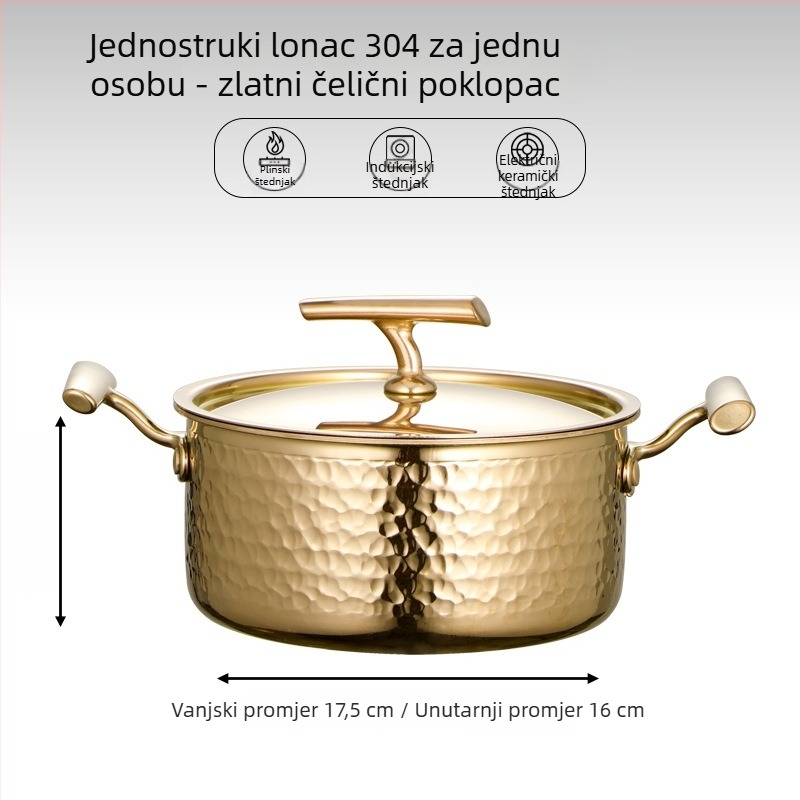 Mini lonac za jedan s 304 nehrđajućeg čelika s poklopcem, promjera 16 cm, zapremina 2,1–4 L, dno sa tri sloja