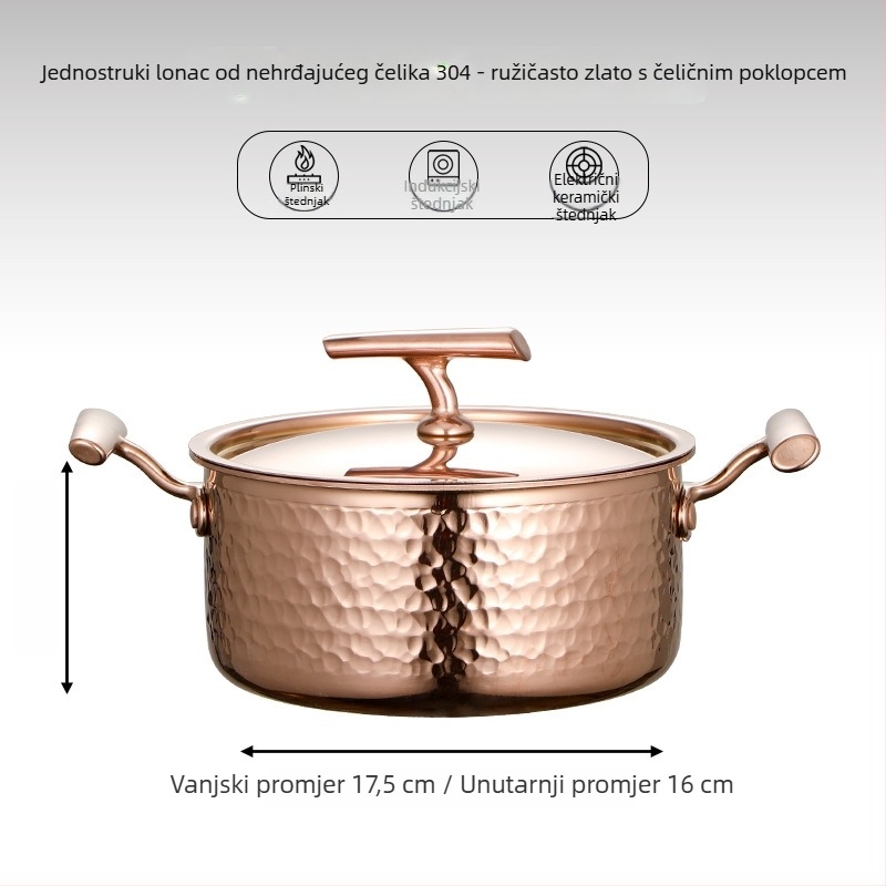 Mini lonac za jedan s 304 nehrđajućeg čelika s poklopcem, promjera 16 cm, zapremina 2,1–4 L, dno sa tri sloja