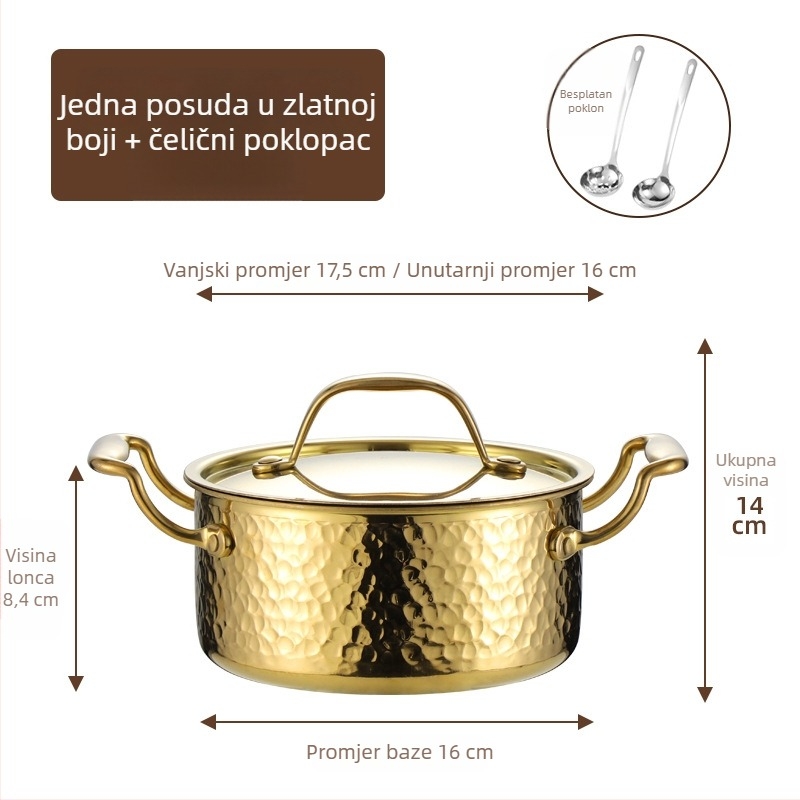 Mini lonac za jedan s 304 nehrđajućeg čelika s poklopcem, promjera 16 cm, zapremina 2,1–4 L, dno sa tri sloja