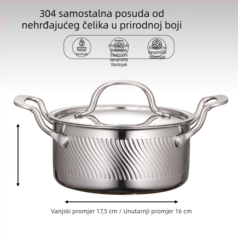 Mini lonac za jedan s 304 nehrđajućeg čelika s poklopcem, promjera 16 cm, zapremina 2,1–4 L, dno sa tri sloja