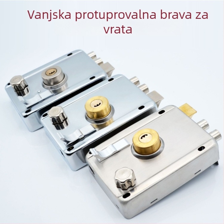 Starinska brava protiv krađe za vanjska vrata, metalna, komplet