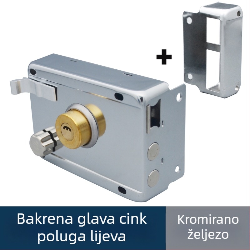 Starinska brava protiv krađe za vanjska vrata, metalna, komplet