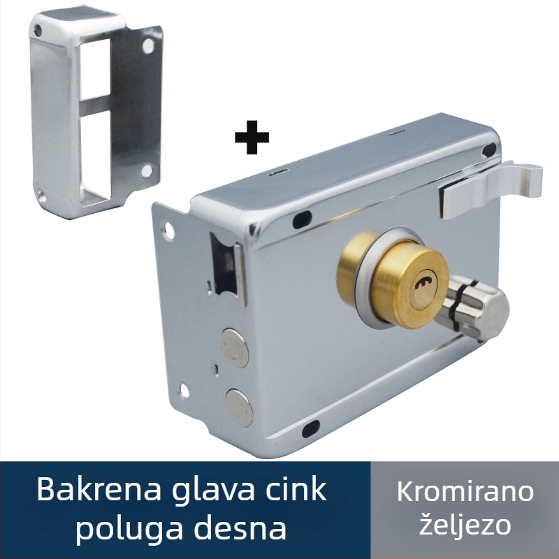 Starinska brava protiv krađe za vanjska vrata, metalna, komplet