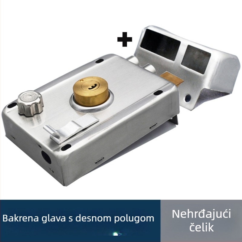 Starinska brava protiv krađe za vanjska vrata, metalna, komplet