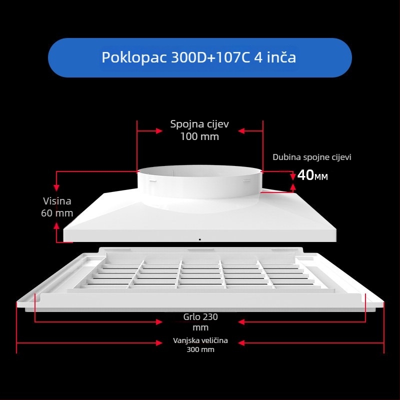 ABS plastična rešetka za središnji klimatizacijski sustav, zraka difuzor, 300×300 mm