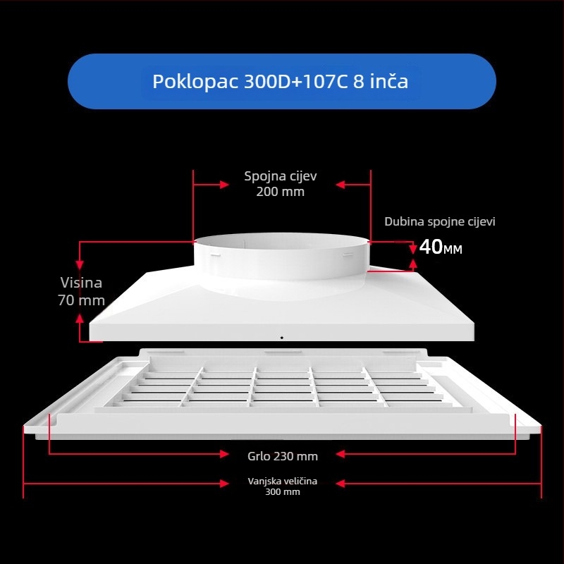 ABS plastična rešetka za središnji klimatizacijski sustav, zraka difuzor, 300×300 mm