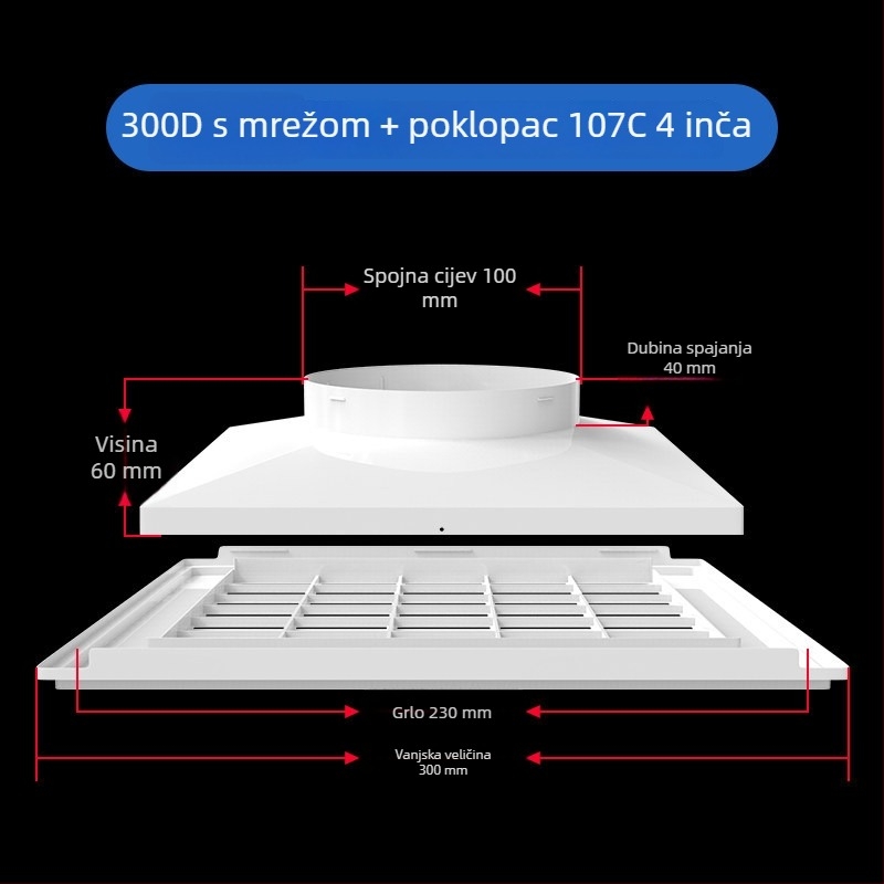 ABS plastična rešetka za središnji klimatizacijski sustav, zraka difuzor, 300×300 mm