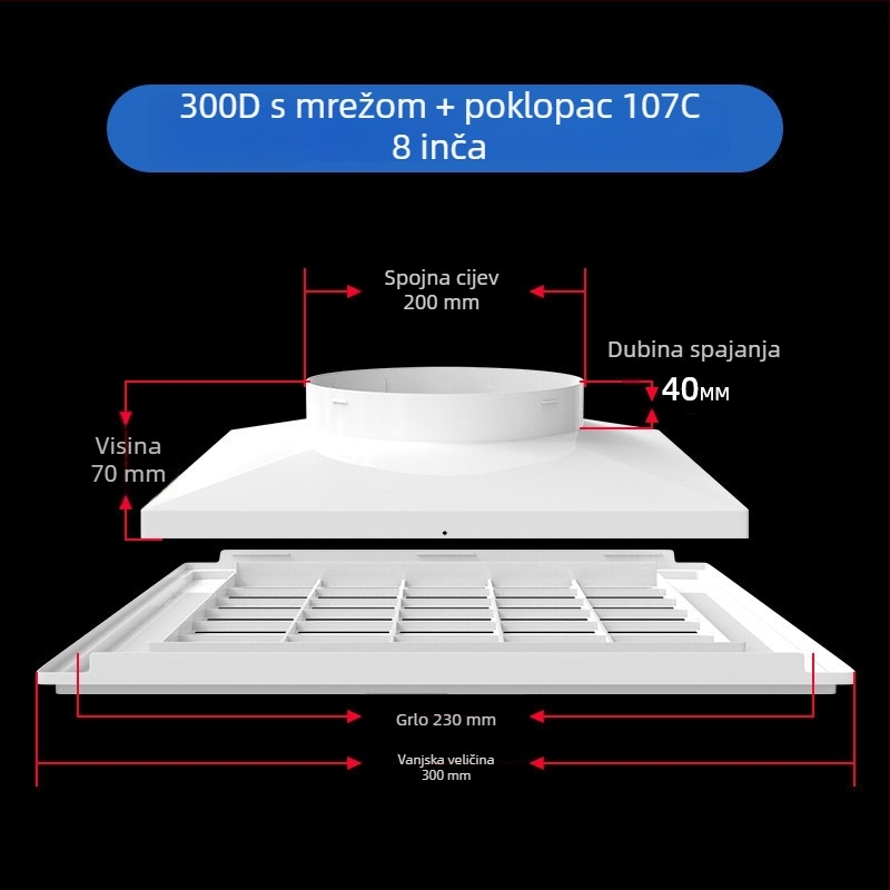 ABS plastična rešetka za središnji klimatizacijski sustav, zraka difuzor, 300×300 mm