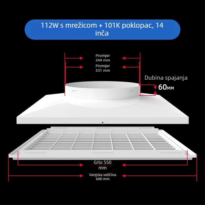 ABS plastična rešetka za središnji klimatizacijski sustav, zraka difuzor, 300×300 mm