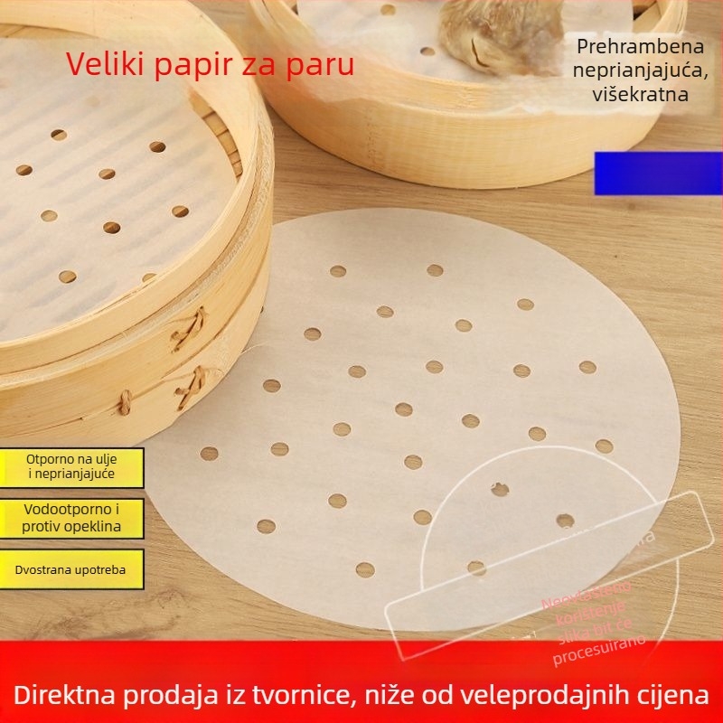 Jednokratni veliki papir za parenje za kućnu upotrebu, silikonski papir za pečenje bez ljepila, pogodan za parenje i pečenje kruha i peciva, kvaliteta hrane