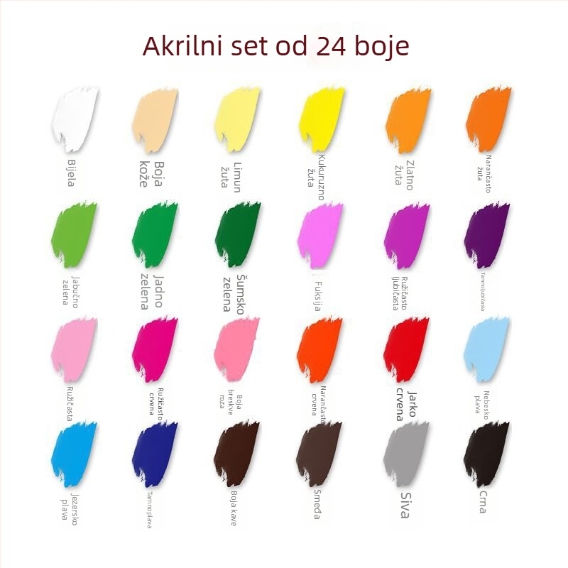 Set 24 akrilnih boja za finger painting i zidnu umjetnost — za početnike