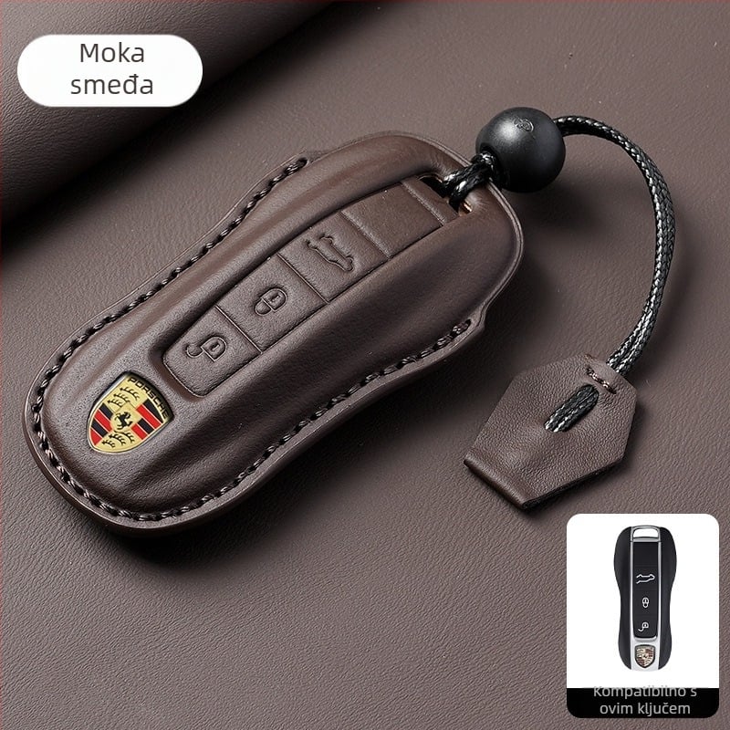Kožna futrola za Porsche ključeve, visoke kvalitete, kompatibilna s Panamera, 718, Cayenne, Macan i 911