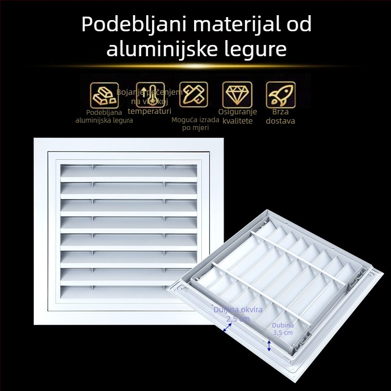 Lamelne rešetke od aluminijske legure s dekorativnim pokrovom za ispušni zrak klimatizacije, za vanjski zid i strop, kišu otporna grilja