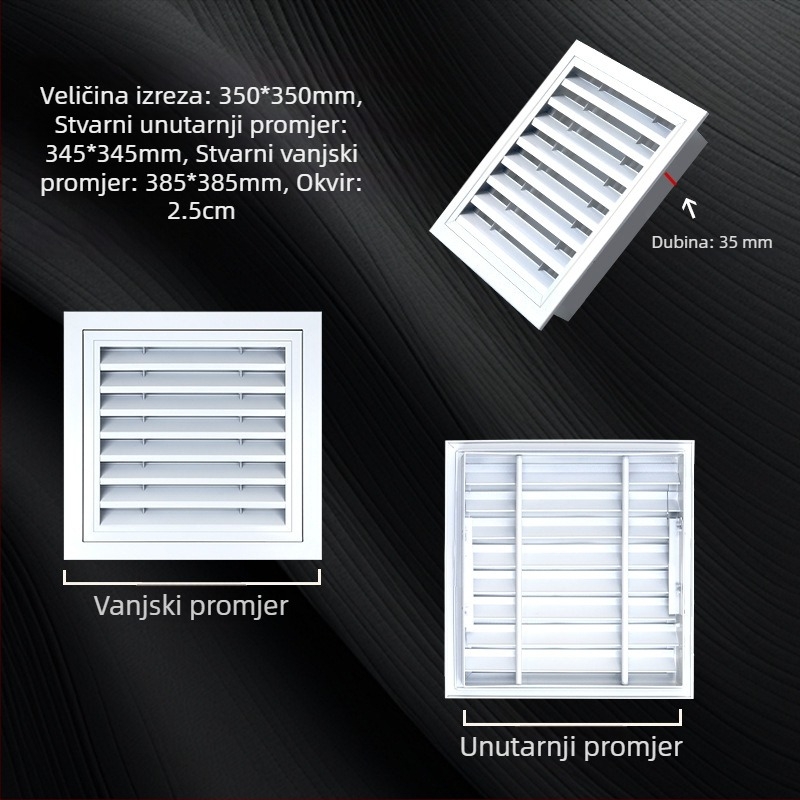 Lamelne rešetke od aluminijske legure s dekorativnim pokrovom za ispušni zrak klimatizacije, za vanjski zid i strop, kišu otporna grilja