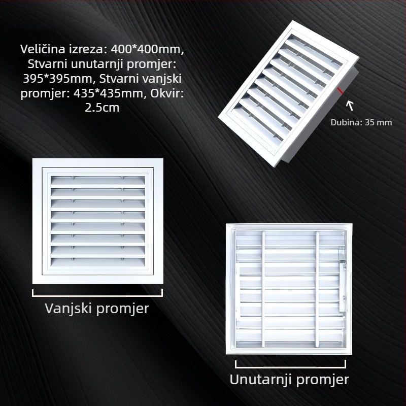 Lamelne rešetke od aluminijske legure s dekorativnim pokrovom za ispušni zrak klimatizacije, za vanjski zid i strop, kišu otporna grilja