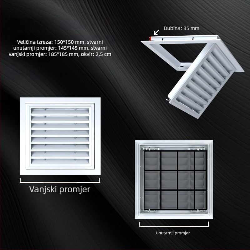 Lamelne rešetke od aluminijske legure s dekorativnim pokrovom za ispušni zrak klimatizacije, za vanjski zid i strop, kišu otporna grilja